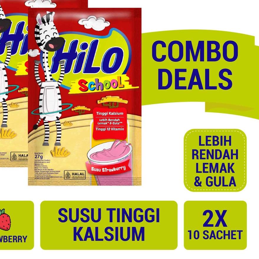 

➫ Twin Pack - HiLo School Susu Strawberry 10 Sachet - Tinggi Kalsium Lebih Rendah Gula ♨