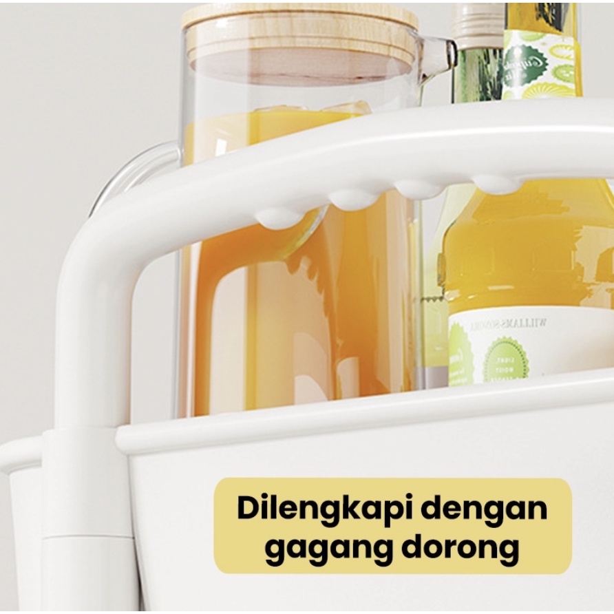 Rak Troli Susun Serbaguna Rak Dapur Stainless Rak Salon Rak Kamar Mandi dengan Roda dan Pegangan Tempat Penyimpanan Makan