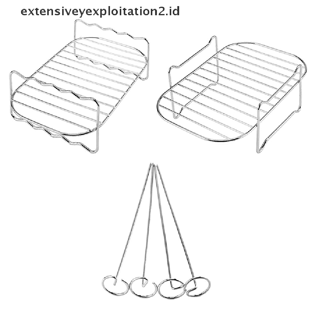 {NEW} 1pc Air Fryer Persegi Panjang Stainless Steel Double-Layer Grill Dehydrator Rack.