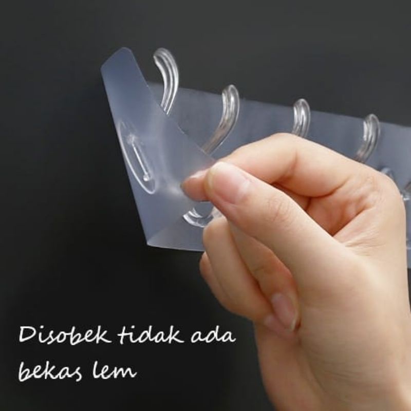 Gantungan transparan tempel dinding 6 Hook
