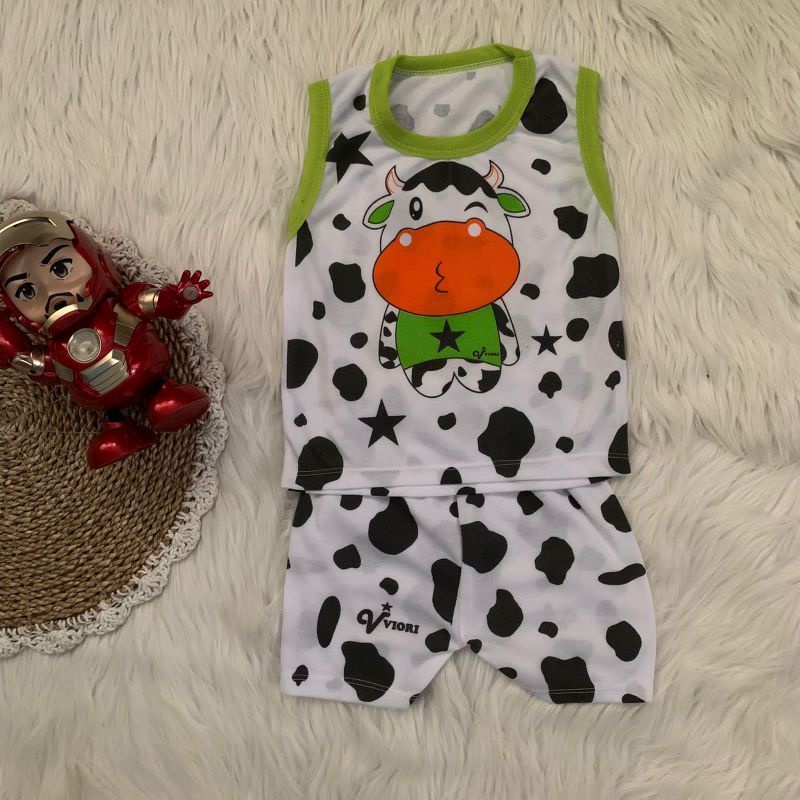 Setelan baju bayi lengan kutung COW setelan lekmong usia 3-12 bulan |Fashion