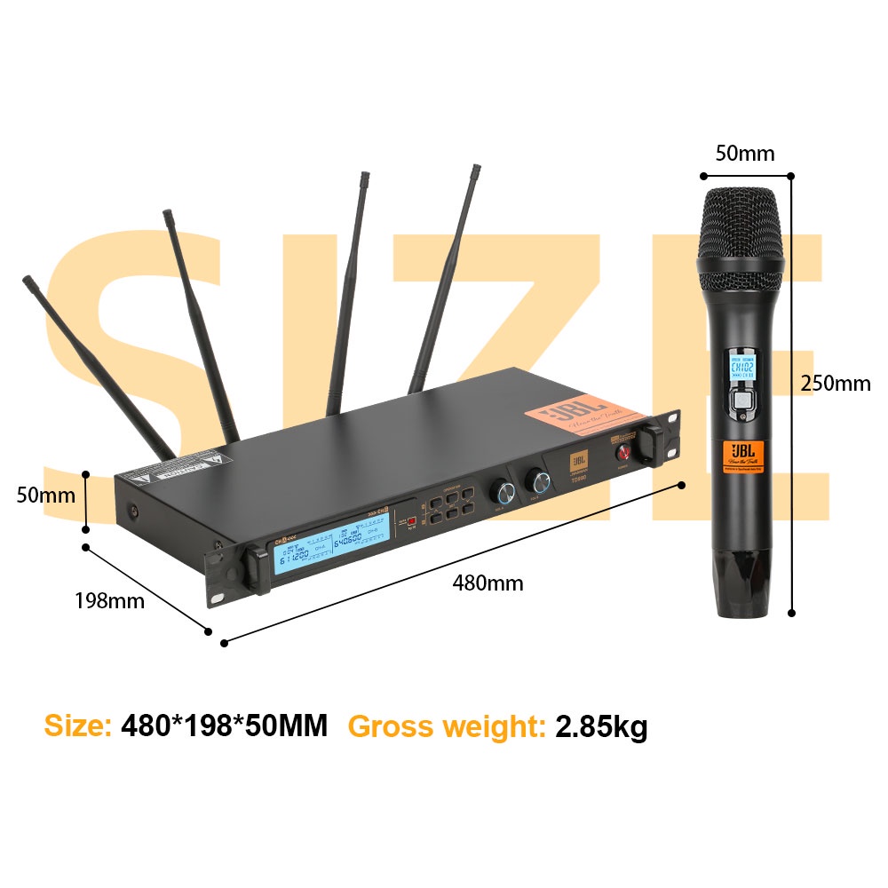 Versi profesional asli  TD980 baru satu derek dua mikrofon logam nirkabel bagian U dapat berupa FM KTV bernyanyi hiburan keluarga pelatihan pidato karaoke / pertunjukan udara terbuka / kegiatan kuil bernyanyi langsung, adegan pernikahan, COD anti pelui