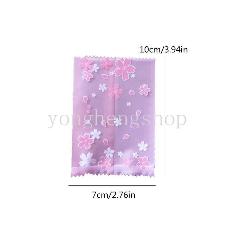 100pcs / set Kantong Kemasan Kue / Permen / Biskuit Motif Bunga Sakura Pink Ukuran 7x10cm Untuk Pesta