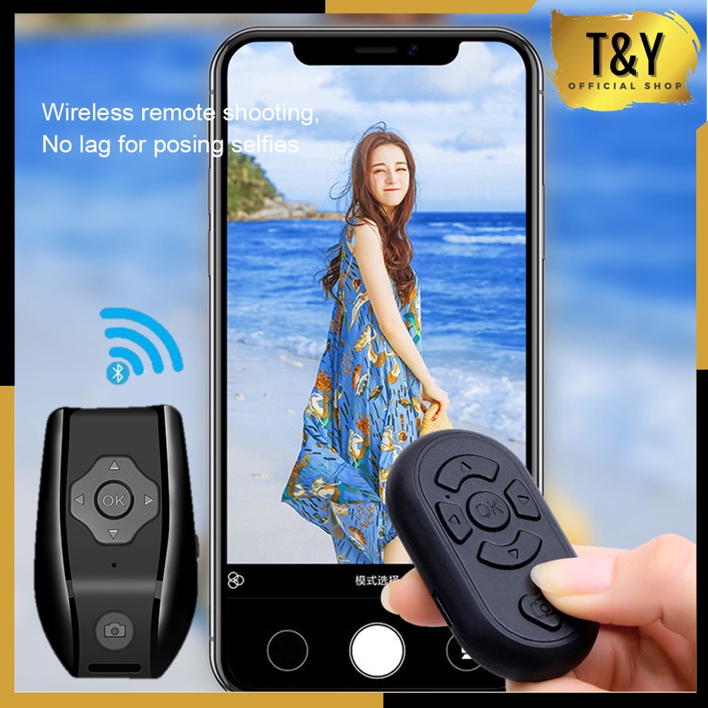 T&amp;Y Remote Bluetooth Selfie V2 Remot Shutter Wireless V1 Pengendali Jarak Jauh Nirkabel Untuk Android IOS Remot Control Scroll Bluetooth V3 Import