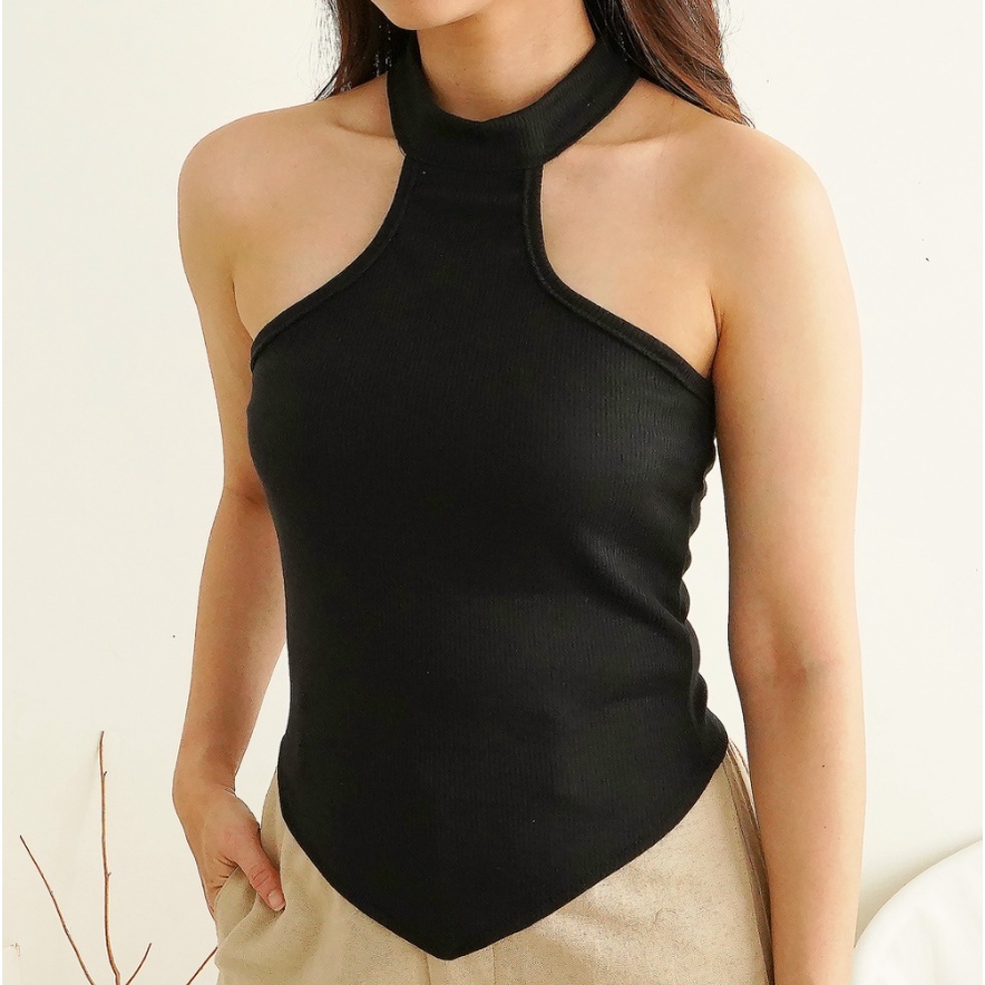 CAVALU Korean Knit Tank Top High Neck Crop Top Tengtop Rajut Halter Tank 208