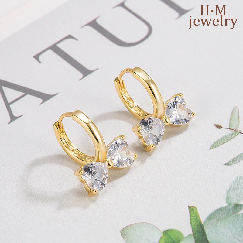 Klip Telinga Busur Zirkon AAA Manis2023 New High Sense Simple Earrings