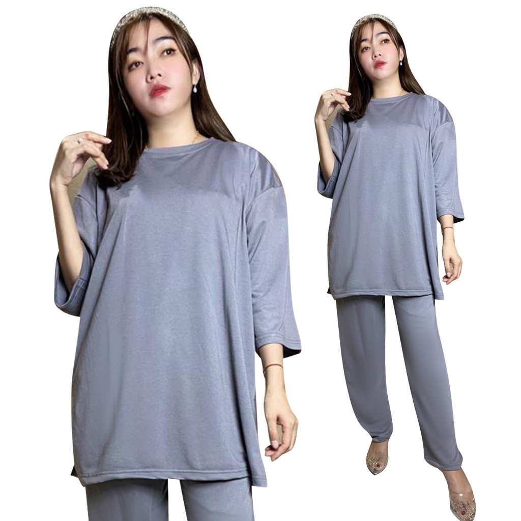 ONESET SETELAN WANITA CELANA ATASAN OVERSIZE BASIC  KAOS JUMBO WANITA HIJAB FRIENDLY