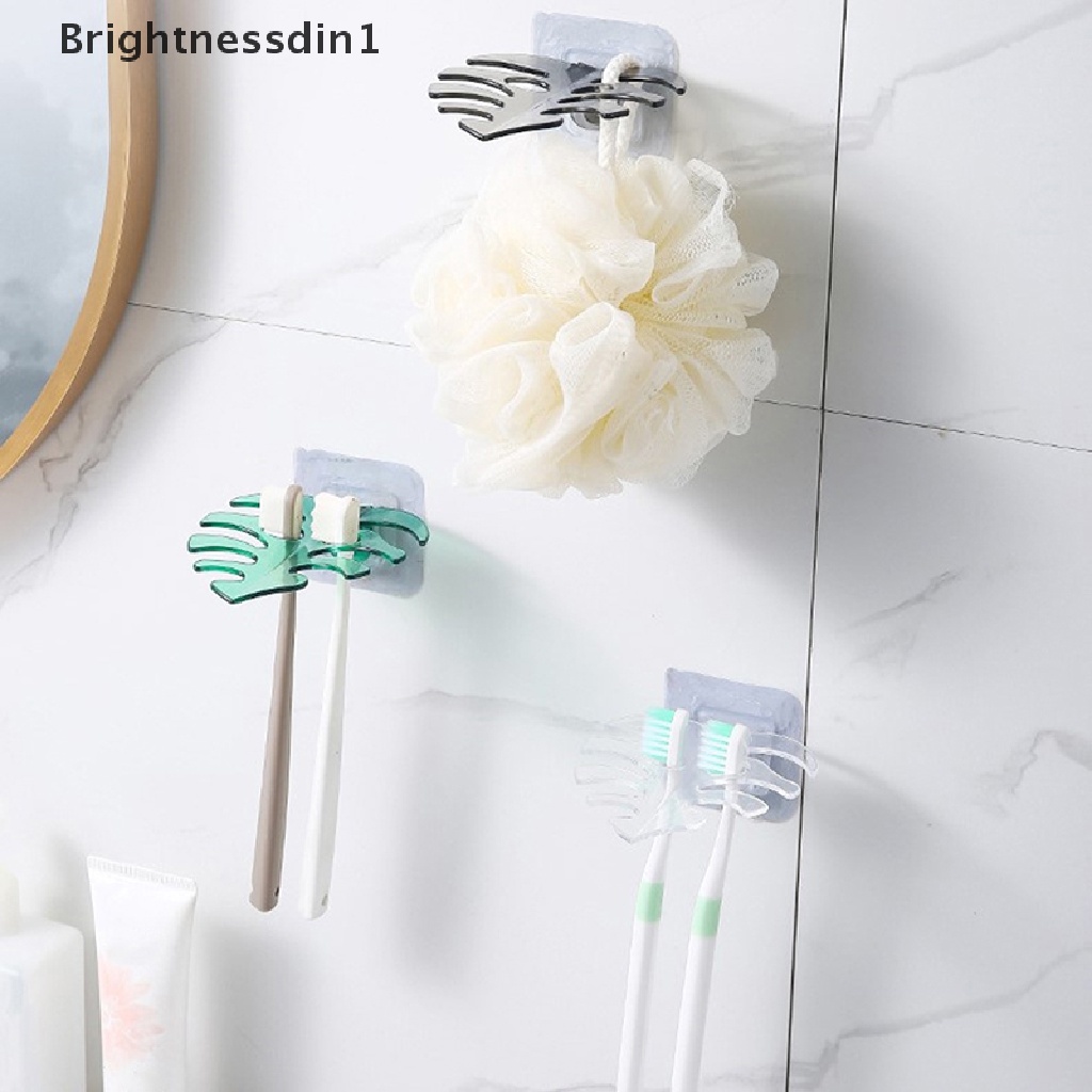 [Brightnessdin1] New Leaf Hook Dinding Serbaguna Organizer Rak Kamar Mandi Silet Tempat Sikat Gigi Tali Rambut Penyimpanan Kait Alat Gadget Dapur Hook Butik