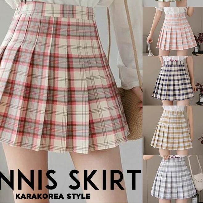 ♪ KARAKOREA 8606 Tennis Skirt/Mini Skirt/Rok Pendek/Rok tenis/Rok kotak/Plaid/Rok Lipit Lisa/Rok Kor
