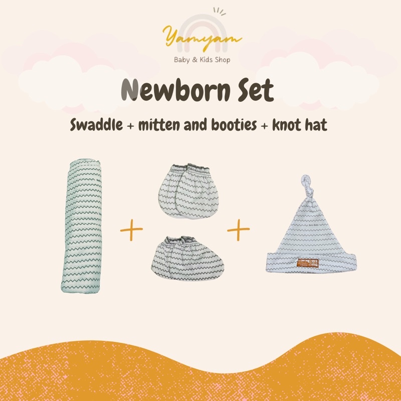 newborn set bedong set package paket bayi baru lahir swaddle mitten booties knot hat bedong sarung tangan kaki sartaki stk topi bayi