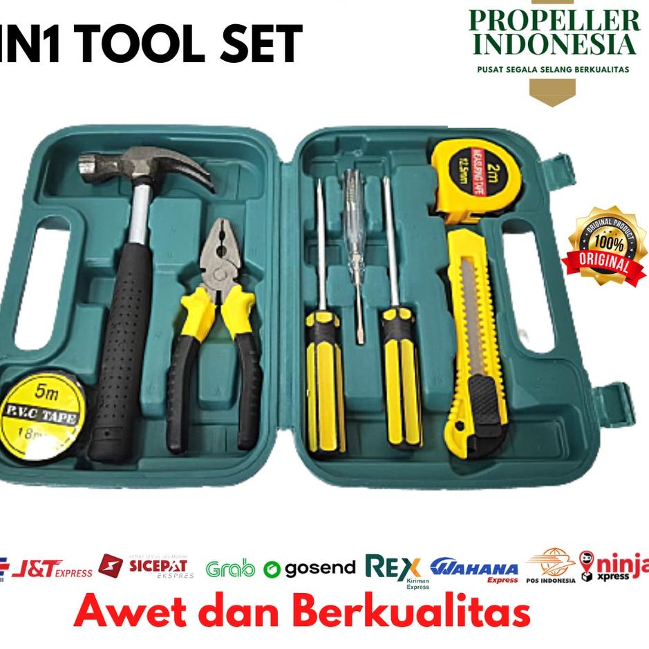 ➨ Toolkit Set Perkakas Tukang Alat Tukang 9in1 Tool Set Alat Pertukangan ➭