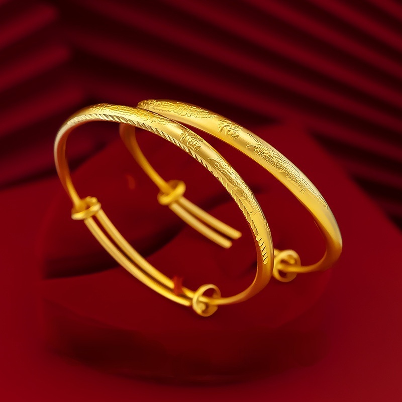 Goldkingdom Fashion Perhiasan 24 K Bangkok Aksesoris Ready Stock Tembaga Murni Plating Butik Perempuan Pernikahan Longfeng Gelang Kekayaan Yang Kaya