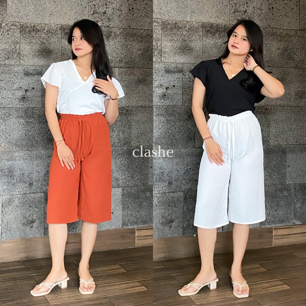 Celana Kulot 3 Per 4 Wanita Crinkle Airflow Anti Lecek Terbaru Korean Style Ootd Kekinian Selly Pants by Clashe