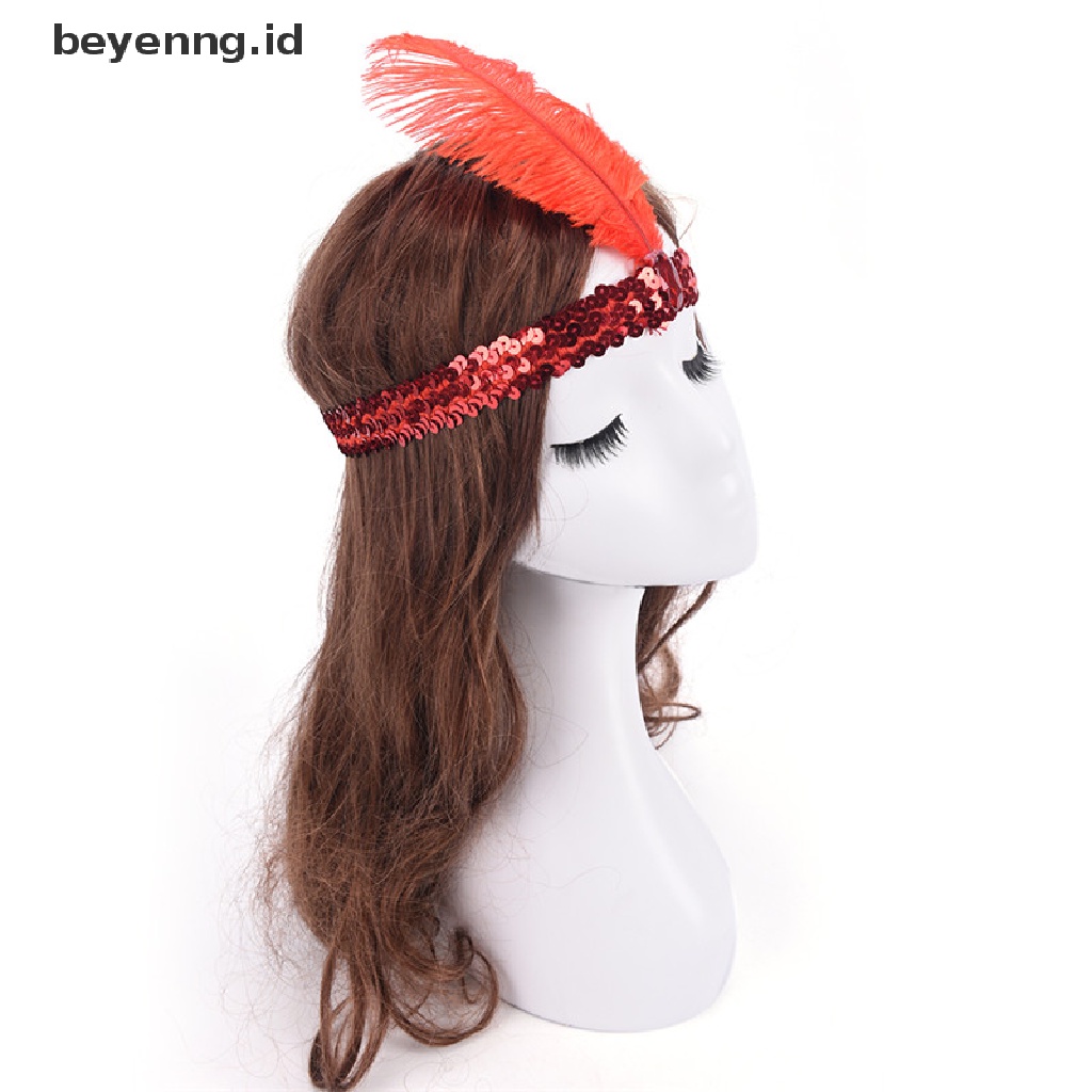 Beyen Bulu Flapper Payet Charleston Gaun Kostum Wanita Solid Multicolor HairBand ID