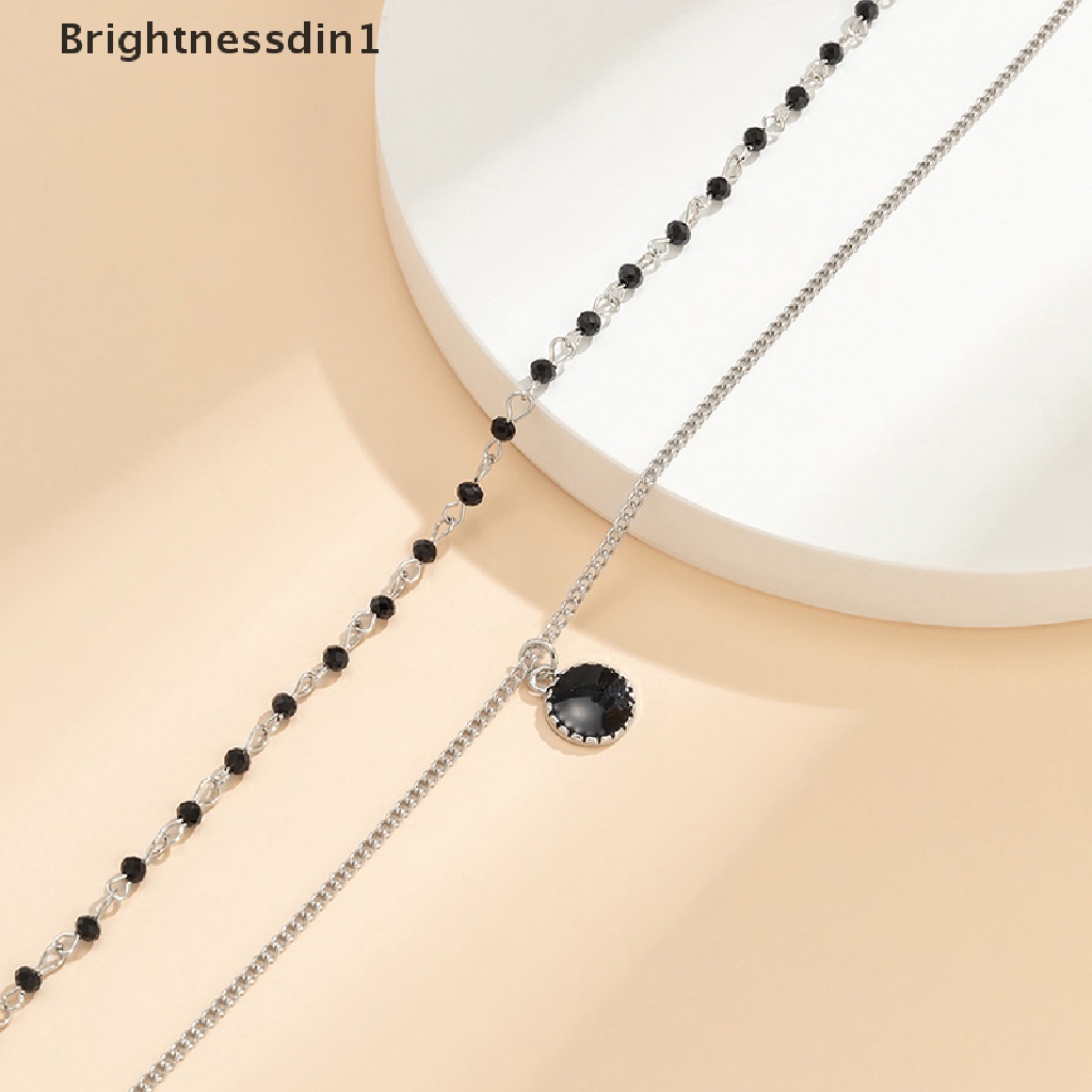 [Brightnessdin1] Kalung Mutiara Dua Lapis Sederhana Pria Liontin Berlian Imitasi Hitam Untuk Aksesoris Perhiasan Rantai Pria Butik