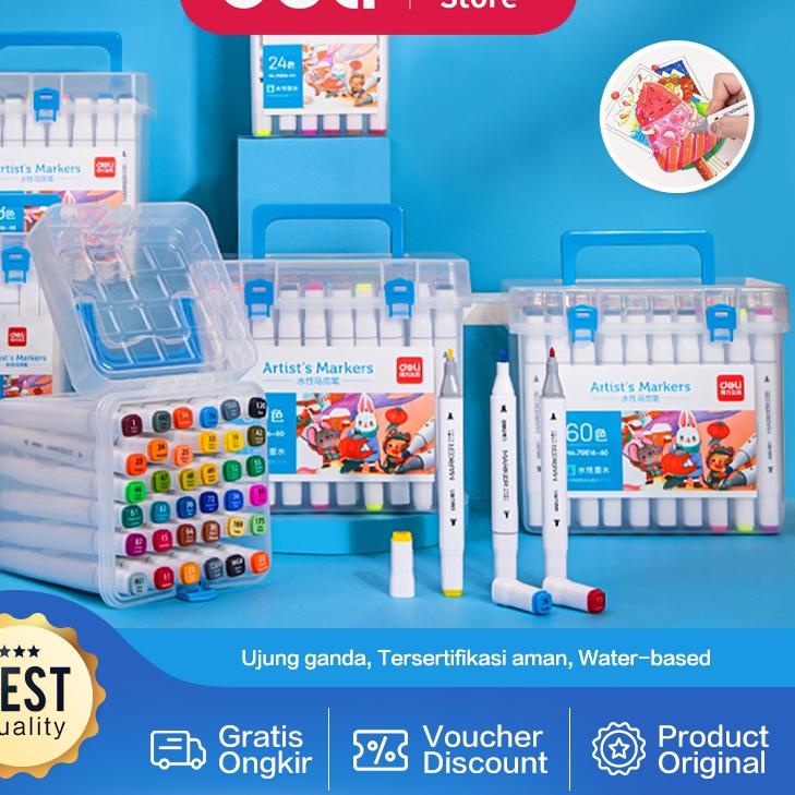 

trxS8e8D Deli Sketch Marker / Water-based Marker / Spidol Sketsa Double Tip 12 hingga 80 Warna 70816