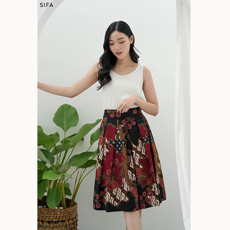 Evercloth Sifa Skirt Batik Wanita Selutut Bawahan Batik Perempuan Rok