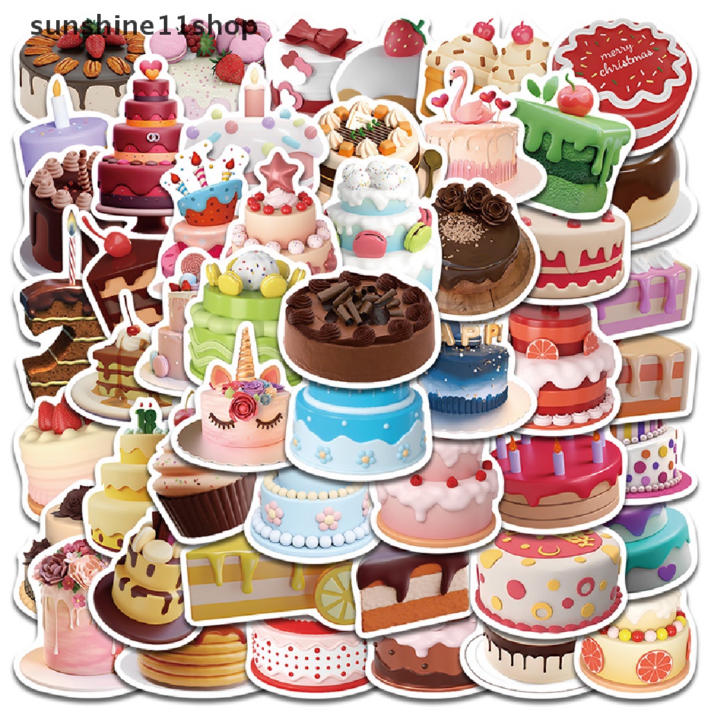 Sho 50pcs Ins Style Stiker Kartun Kue Makanan Decals DIY Kulkas Telepon Koper Laptop Notebook Mobil Stiker Dinding Mainan Anak N