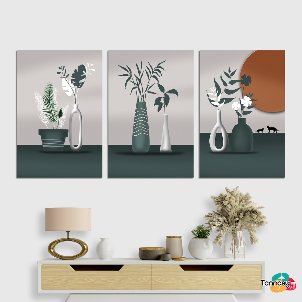 TENNESY HIASAN DINDING BUNGA ART PLANT VAS POT LEAF 20x30CM WALL DEKOR PAJANGAN KAYU POSTER DEKORASI DINDING KAMAR TIDUR RUMAH