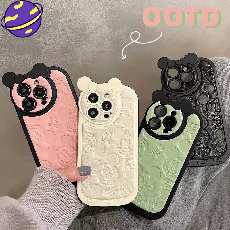 IPHONE Soft Case Mickey Bow 3D Solid Untuk Iphone14 13 12 Pro Max 14plus 11sarung Pelindung Kulit Kartun Timbul