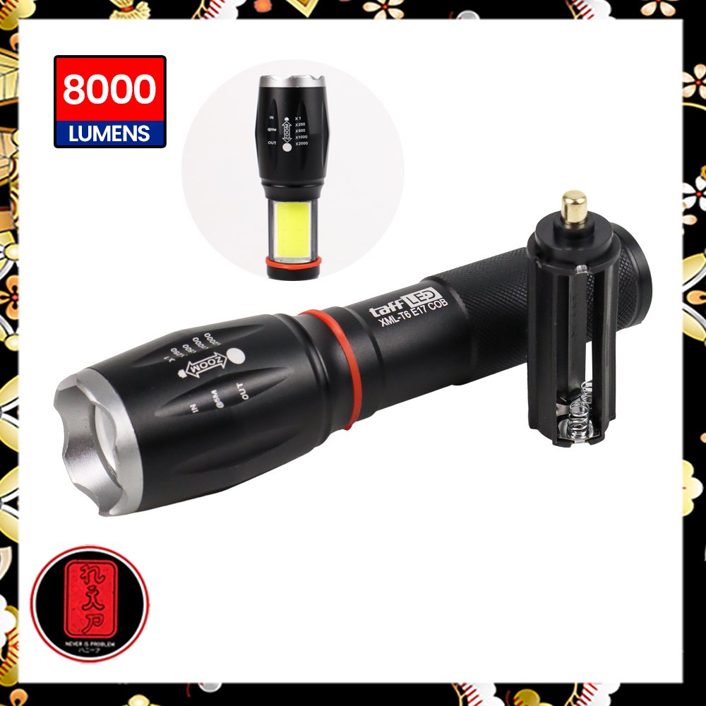 TaffLED Senter LED Torch Cree XM-L T6 8000 Lumens - E17 COB - Black