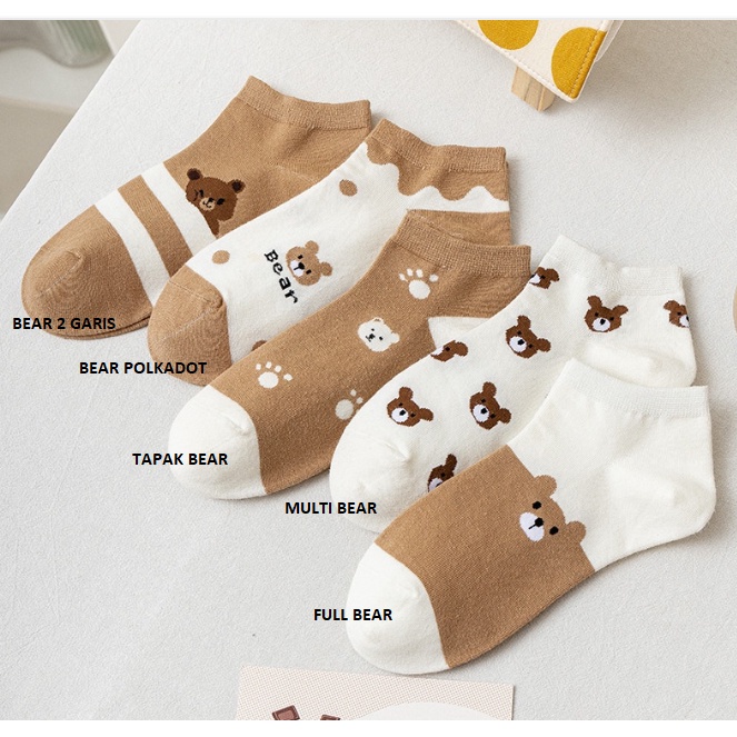 BAJ Kaos Kaki Wanita Korea Motif Beruang Coklat SS213 Kaos Kaki Pendek Bear Semata Kaki Socks Karakter Korean Fashion Ankle Socks Korean Model Simple Cute SS213