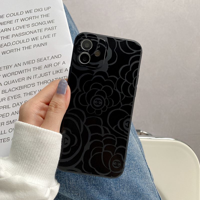 Fashion Chanel Camellia Flower Soft Case HP iP iPhone 11 12 Mini 13 Pro Max 7 8 + Plus SE 2020 X XR SE 2020 XS Max Black Frosted Casing Apple