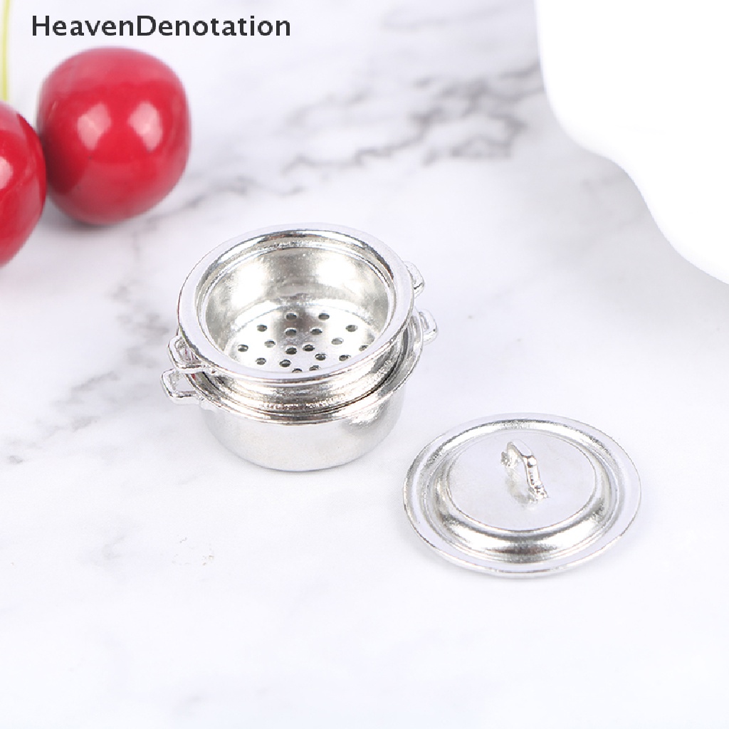 [HeavenDenotation] 1: 12 Dollhouse Miniature Metal Steamer Pot with Cover Set Kitchen Accessories HDV