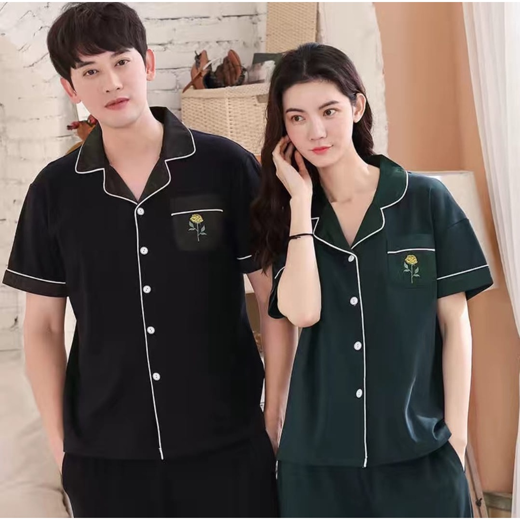 Baju tidur piyama bahan kaos import lengan pendek celana panjang model motif bisa cewek cowok