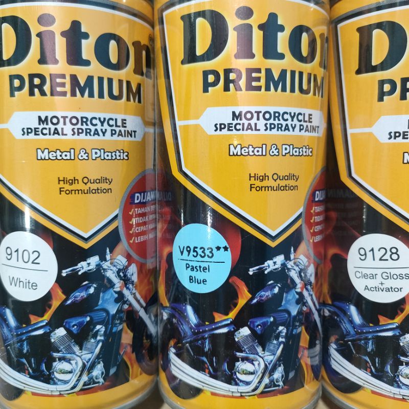 Diton Premium Paket Lengkap 3 Kaleng 400cc Biru Pastel Blue 9533 White 9102 Clear Glossy 9128 Pilox Pilok Cat Semprot Spray Paint