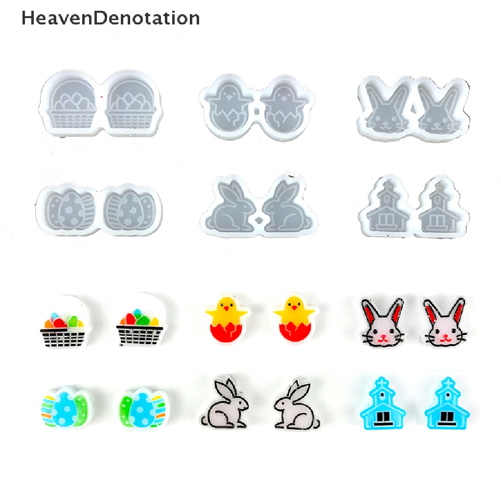 [HeavenDenotation] Lucu Paskah Tema Telinga Kancing Silikon Cetakan DIY Kecil Paskah Telur Bunny Ch Anting Liontin Hiasan Dekorasi Epoxy Resin Casg Cetakan HDV