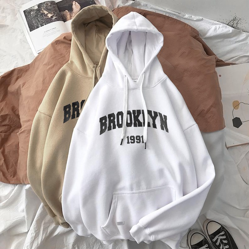 Parisdivarious Sweater Hoodie Jemper (Bordir) Brooklyn Bahan Fleece Size S - XXL (Pria &amp; Wanita)