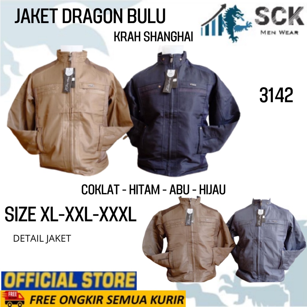 Jaket Pria DRAGON 3142 ukuran XL - XXXL Dalam Bulu Halus / Pakaian Bapak Krah Shanghai Halus - sckmenwear GROSIR