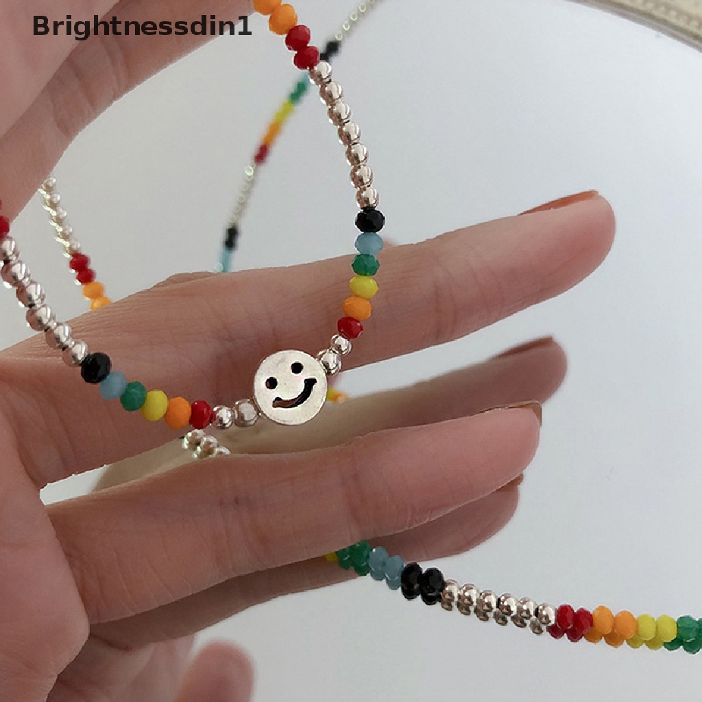 [Brightnessdin1] Smiley Face Sweater Kalung Pesta Perhiasan Untuk Wanita Pasangan Fashion Kreatif Manik-Manik Warna-Warni Liburan Pantai Aksesoris Butik
