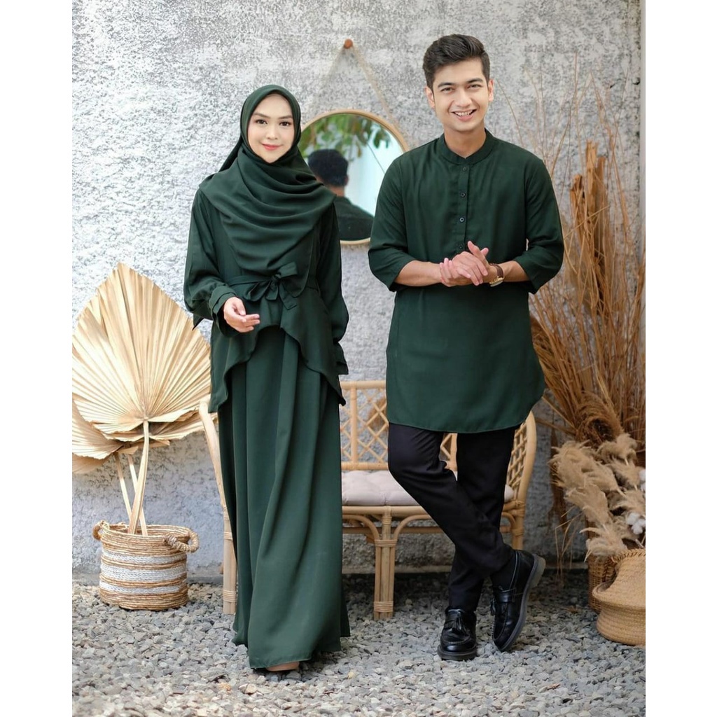 COD | Ria Ricis Ryan Couple Baju Pasangan Gamis Sirwal Muslim Syari Polos Basic l OOTD Lebaran