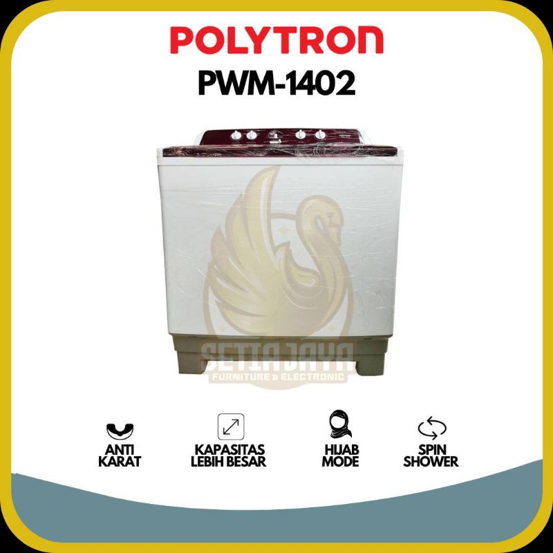 POLYTRON Mesin Cuci 2 Tabung 14 KG - PWM 1402X/R