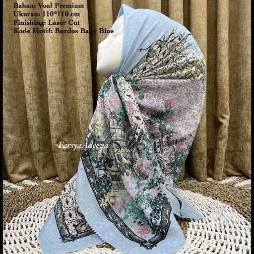 JM HIJAB SEGI EMPAT VOAL MOTIF BARDOSS BIRU MUDA