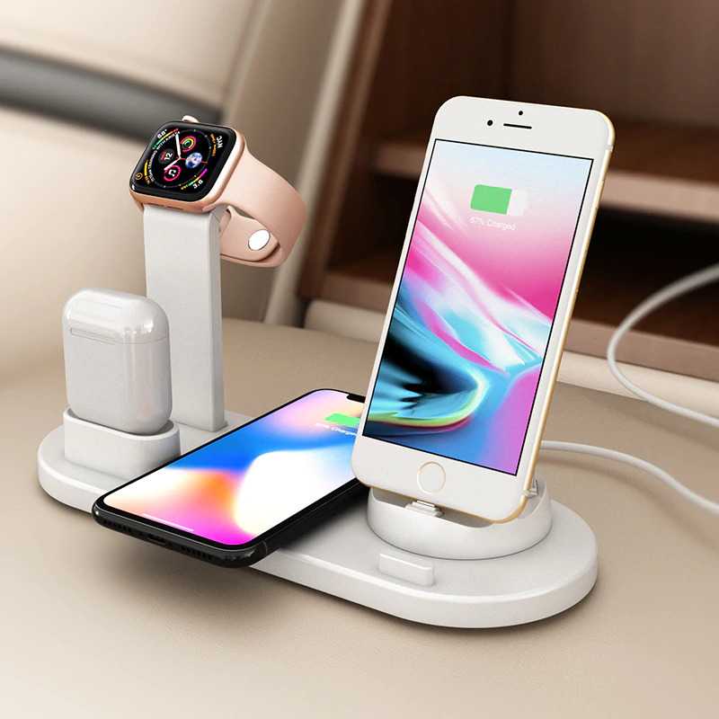Stand HP 6 in 1 Wireless Charger Dock 15W Fast Charge untuk Apple Watch Airpods Charger/Samsung iPhone Wireless Charging Micro USB Type C