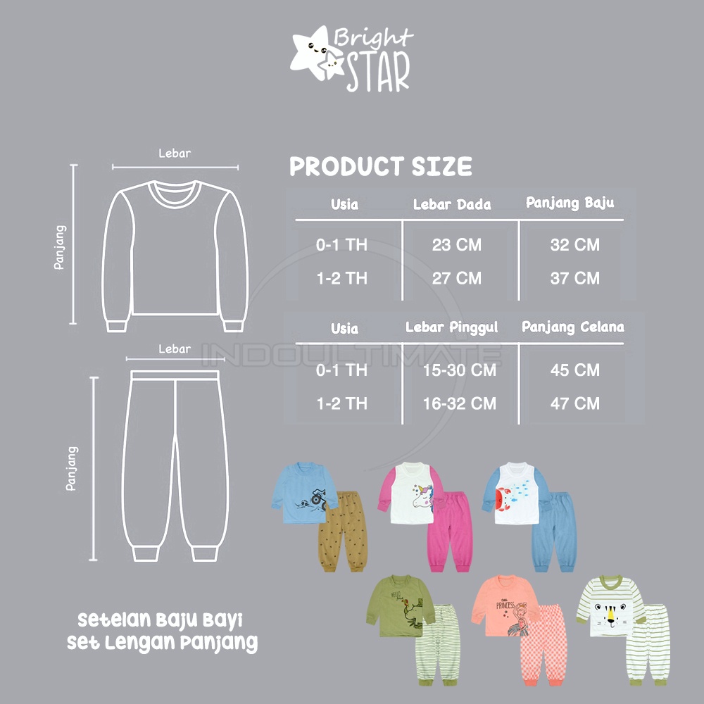 Baju Bayi Lengan Panjang + Celana Panjang BRIGHT STAR 0-1 Tahun 1-2 Tahun SBJS-S015 Baju Bayi Baru Lahir Baju Tidur Harian Bayi Atasan Kaos Bayi Pakaian Bayi Celana Panjang bayi Celana Bayi Perlengkapan Bayi Newborn
