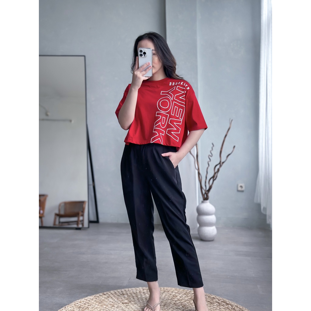 Croptop Wanita Lengan Pendek Bahan Katun Tumblr Tshirt