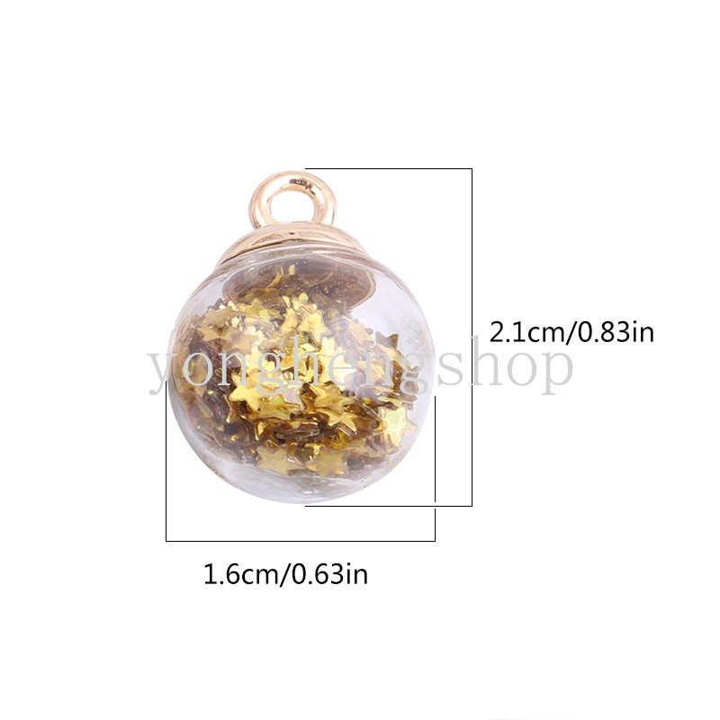 Ornamen Botol Kaca Bulat Mini 16mm Dengan Bintang Sequin Untuk Membuat Perhiasan Handmade DIY