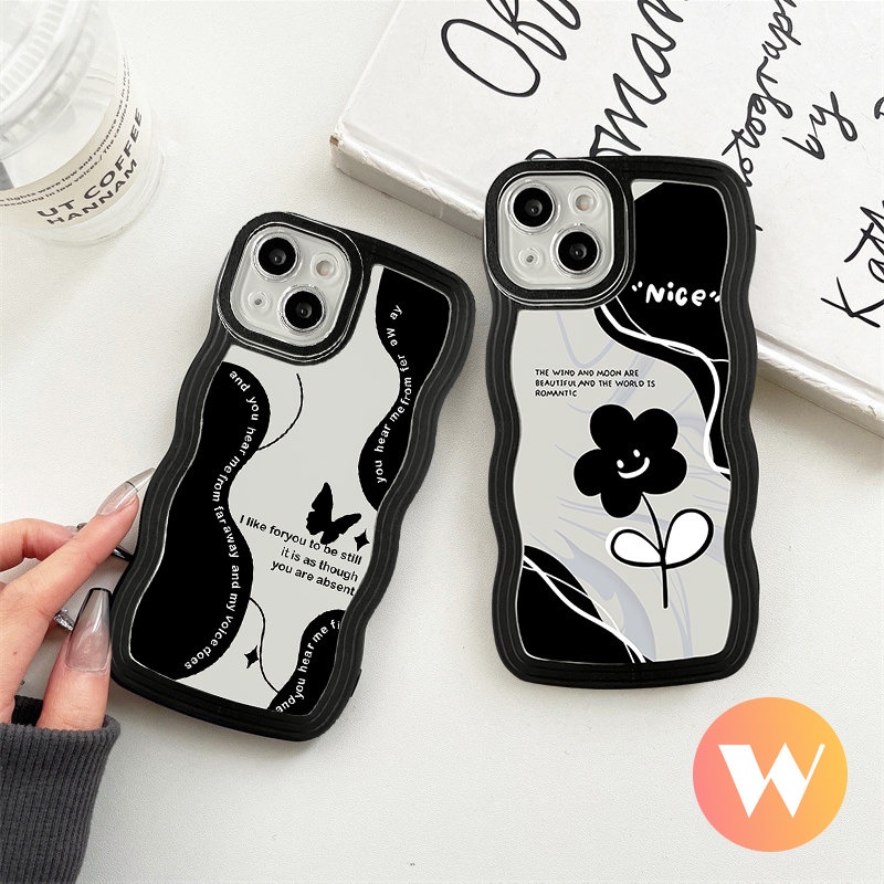 Realme C35 C11 C33 C25s C12 C21Y C25Y 8 9i 8Pro C30 C17 8i 5 C20 C20A 6i 7i 7 9Pro+9 5i 10 C15 C25 C3 Retro Wavy Edge Vintage Black Butterfly Flower Soft Tpu Case