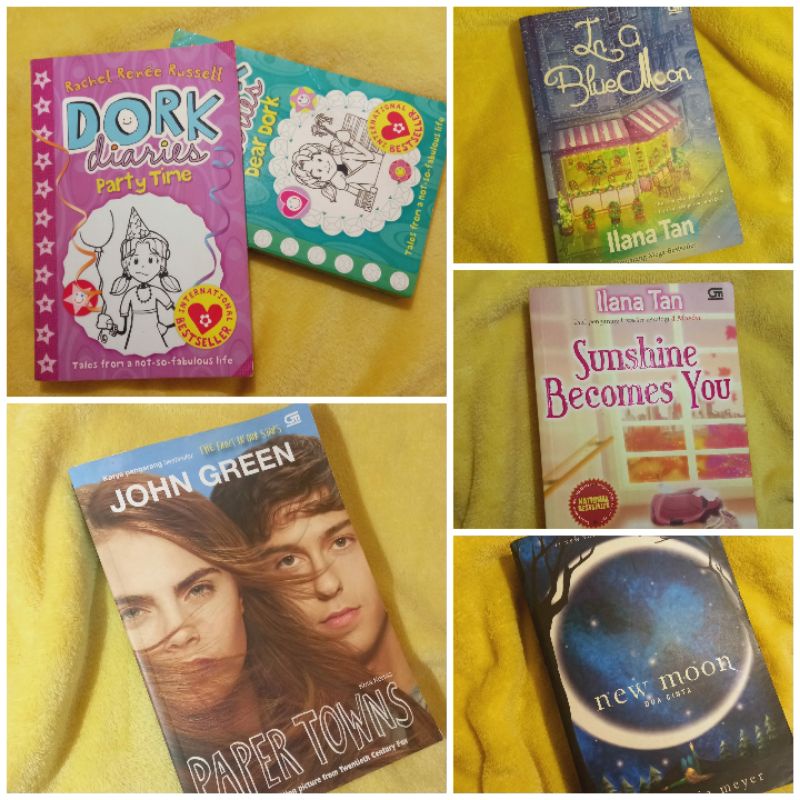 Novel Preloved - Dork Diaries, In a Blue Moon, Sunshine Becomes You, New Moon, Paper Town