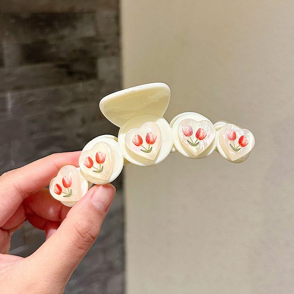 AUGUSTINA Hadiah Cakar Rambut Bunga Tulip Untuk Gadis Ins Gaya Jepit Rambut Baru Ponytail Holder Transparan Musim Semi Hair Clips Korea Besar Hairgrip