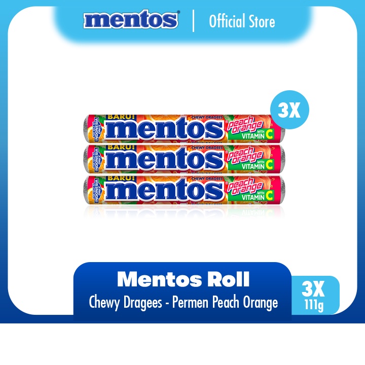 

Mentos Chewy Dragees Peach Orange 111g - Permen Mint Rasa Jeruk Persik (3 Rolls)