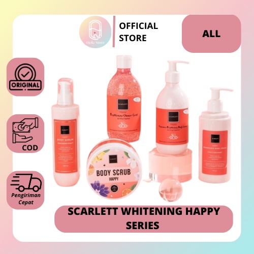 QEILA - SCARLETT WHITENING HAPPY SERIES BODY CARE BODY LOTION BODY SERUM BODY CREAM BODY SCRUB SHOWER SCRUB HAPPY