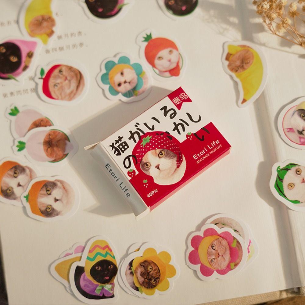 LANFY Alat Tulis Hias Stiker Set Mini DIY Scrapbooking Notebook Kitten Decals Label Stiker Album Kawaii Kitty Sticker