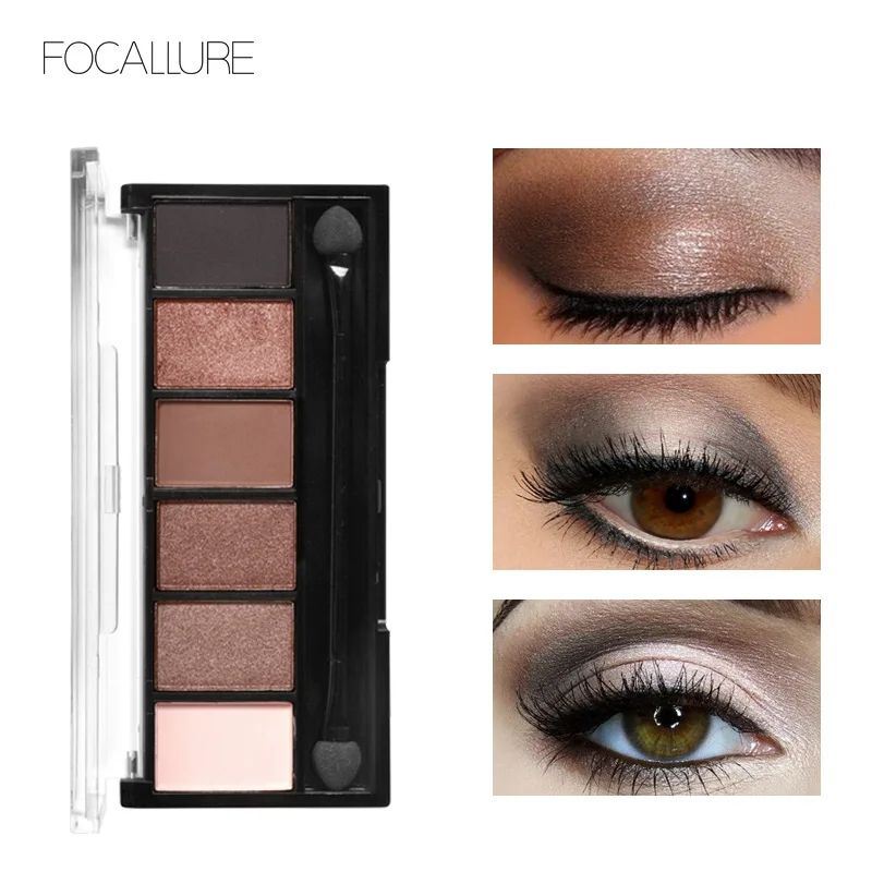 ❣️FOCALLURE Palette 6 Colors Eyeshadow FA06 Nude Smokey Glamorous Shimmer Glitter