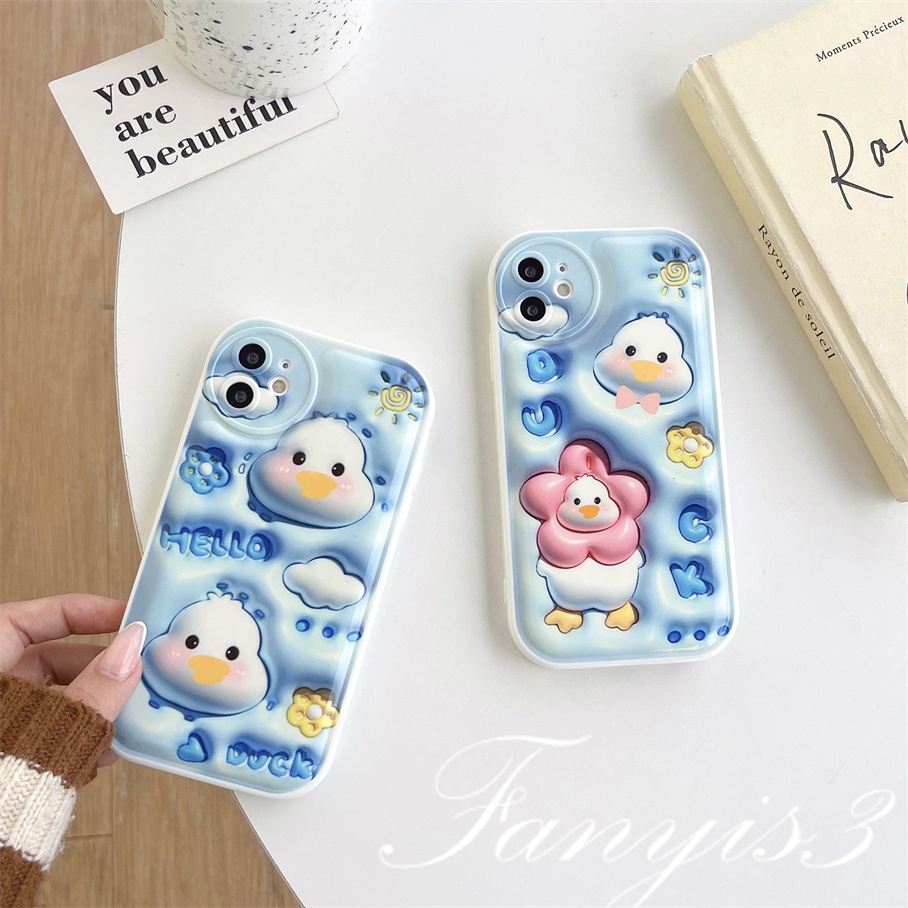 Compatible For iPhone 14 13 12 11 Pro Max X XR Xs Max 8 7 6 6s Plus SE 2020 Kompatibel Untuk Hello Duck 3D Vision Phone Case TPU Soft Cover Pelindung