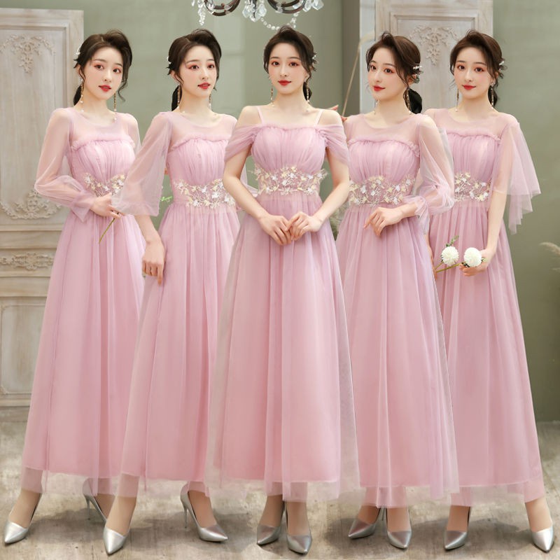 Acara Formal Gaun Malam Gaun Bridesmaid Biru Pink Panjang Bridesmaid Group Adik Maxi Gaun Pernikahan